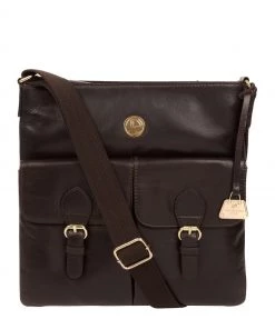 Pure Luxuries London Azalea Leather Cross-Body Bag Dark Brown