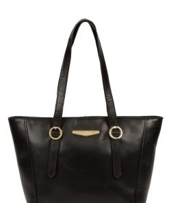 Pure Luxuries London Adelina Vegetable-Tanned Leather Tote Bag Black