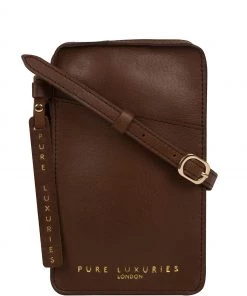 Pure Luxuries London Cambourne Vegetable Tanned Leather Cross-Body Phone Bag Saddle Tan