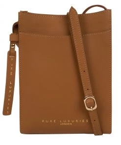 Pure Luxuries London Barton Vegetable Tanned Leather Cross-Body Phone Bag Ombre Chestnut