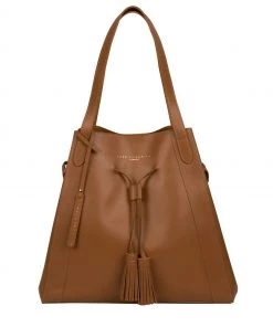 Pure Luxuries London Bembridge Vegetable Tanned Leather Extra Large Shoulder Bag Chestnut Brown